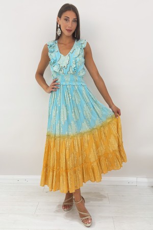 Robe longue jade avec broderie florale en fil d'or Lurex Longue Jade Robe avec broderie florale en fil d'or Lurex Long Jad Robe 