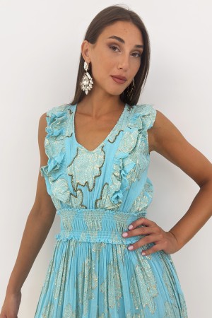 Abito lungo Jade con ricami floreali in filo oro lurex Abito lungo Jade con ricami floreali in filo oro lurex Abito lungo Jad...