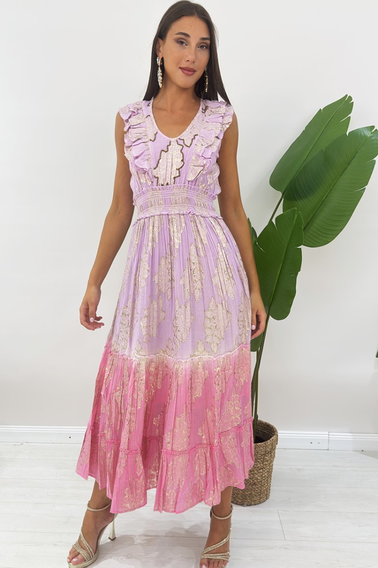 Vestido de jade largo con bordado floral en alambre de jade largo de alambre de oro con bordado floral en alambre de oro LUREX L