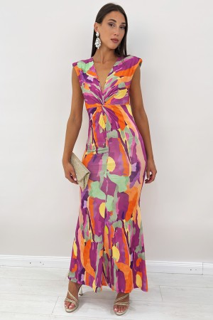 Langes Gehäusekleid mit hellen Farben Fancy mit offenen Rücken- und gepolsterten Schultergurten langes Hasten-Kleid mit Fantasie
