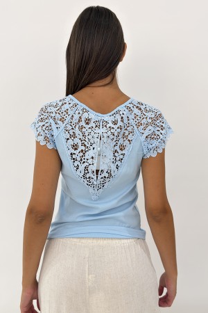 Annabelle-T-Shirt mit Mischung aus Stoff und Lochkolben Annabelle T-Shirt mit mit Mix aus Stoff und Perforiertes Spitze-T-Shirt 