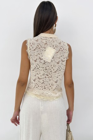 Top Cate Dentelle sans manches avec col coréen Top Cate Cate Dentelle sans manches avec col coréen Top Cate Sumanicat ...