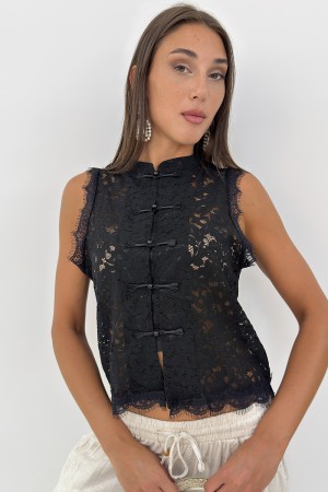Top Cate Dentelle sans manches avec col coréen Top Cate Cate Dentelle sans manches avec col coréen Top Cate Sumanicat ...