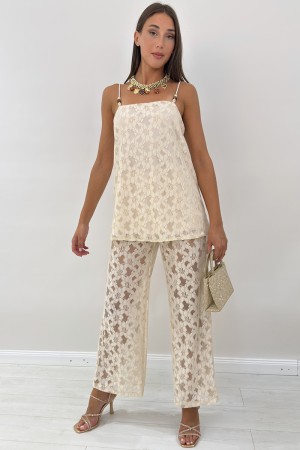 Coordinato Elenoire canotta e pantalone con ricami floreali Coordinato Elenoire canotta e pantalone con ricami floreali Coord...