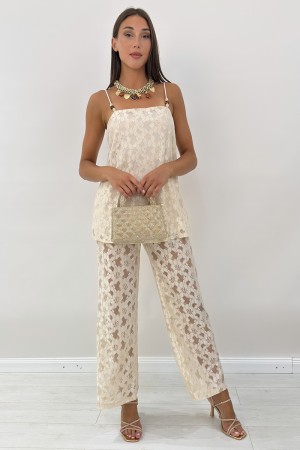 Coordinato Elenoire canotta e pantalone con ricami floreali Coordinato Elenoire canotta e pantalone con ricami floreali Coord...