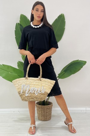 Coordonnée Lara T-shirt et Bermudes avec Détails de dentelle Crochet Coordonné Lara T-shirt et Bermudes avec des détails de dent