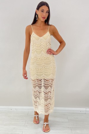 Abito lungo Glo in pizzo crochet traforato Abito lungo Glo in pizzo crochet traforato Abito lungo Glo in pizzo crochet traforato