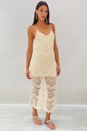 Lange Glo Spitze Kleid häkeln perforiert Langgold Glänzende Spitze häkeln lange Goldkleid Spitze häkeln perforiert