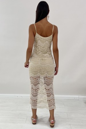 Lange Glo Spitze Kleid häkeln perforiert Langgold Glänzende Spitze häkeln lange Goldkleid Spitze häkeln perforiert