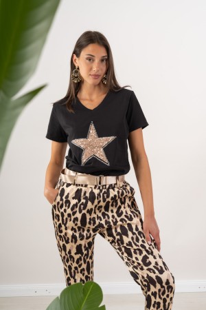 sabri-Kurzarm-T-Shirt mit Stern-Strass-Front-T-Shirt Sabri-Kurzarm mit Stern-Strass-Front-T-Shirt Sabri M ... \ t.