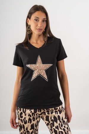 t-shirt sabri manica corta con stella strass anteriore t-shirt sabri manica corta con stella strass anteriore t-shirt sabri m...