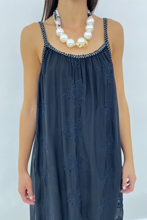 Long swan dress with braided profile with lurex strands silver and lace San Gallo long swan dress with braided profile with ...