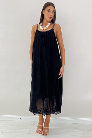 Long swan dress with braided profile with lurex strands silver and lace San Gallo long swan dress with braided profile with ...