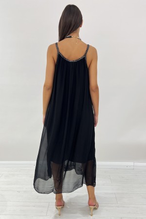 Abito lungo Cigno con profilo a treccia con fili lurex argento e pizzo san gallo Abito lungo Cigno con profilo a treccia con ...