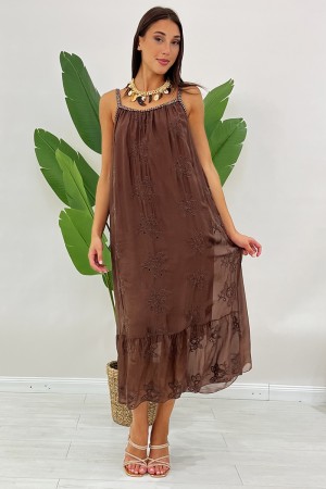 Long swan dress with braided profile with lurex strands silver and lace San Gallo long swan dress with braided profile with ...