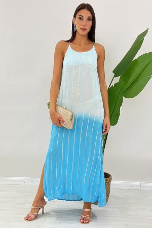 Abito lungo Paris sfumato con fili in lurex oro Abito lungo Paris sfumato con fili in lurex oro Abito lungo Paris sfumato con...