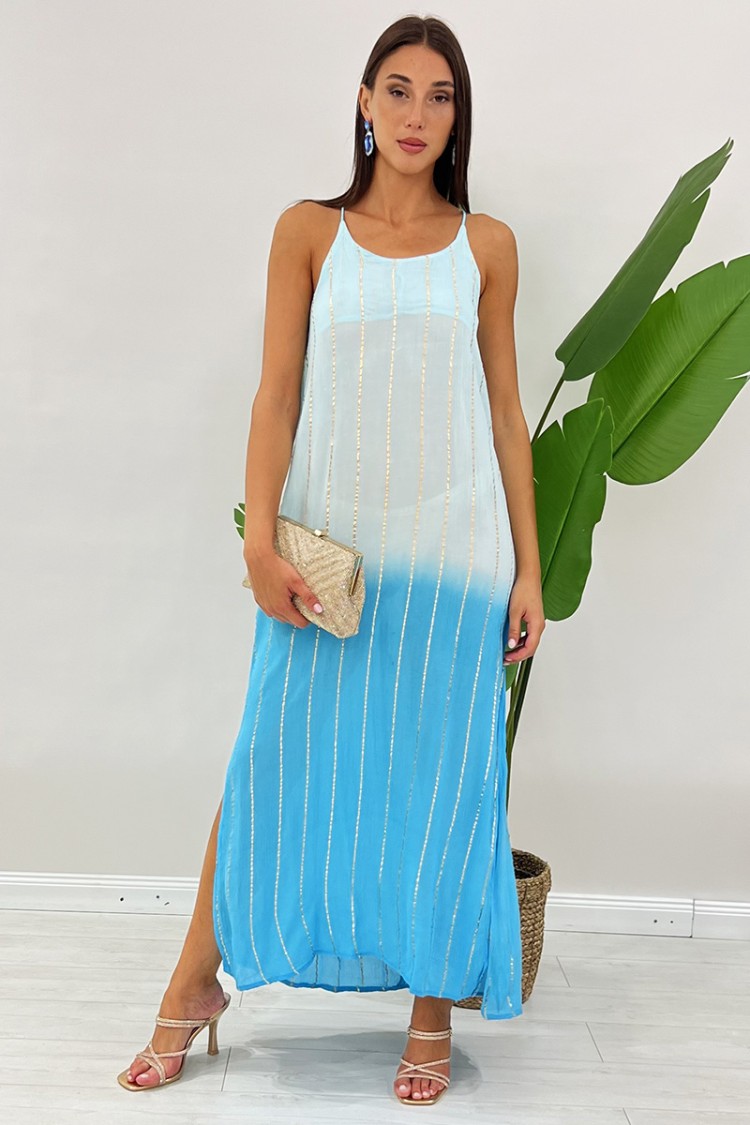Abito lungo Paris sfumato con fili in lurex oro Abito lungo Paris sfumato con fili in lurex oro Abito lungo Paris sfumato con...