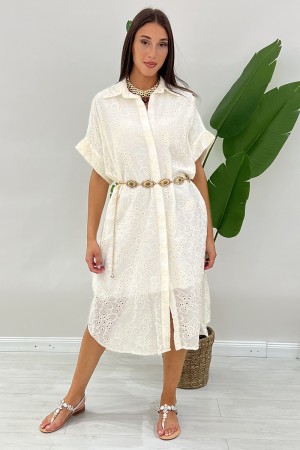 Vestido largo Illy Camisa de encaje Crochet Perforado Vestido largo Illy Camisa de encaje Crochet Perforado Vestido largo ... \ 