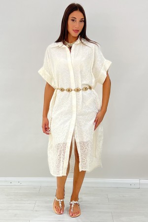 Langes Kleid Illy Lace Shirt Häkeln Perforiertes langes Kleid Illy Hemd Spitze Häkeln perforiertes langes Kleid krank ... \ t.
