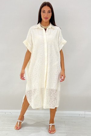 Langes Kleid Illy Lace Shirt Häkeln Perforiertes langes Kleid Illy Hemd Spitze Häkeln perforiertes langes Kleid krank ... \ t.