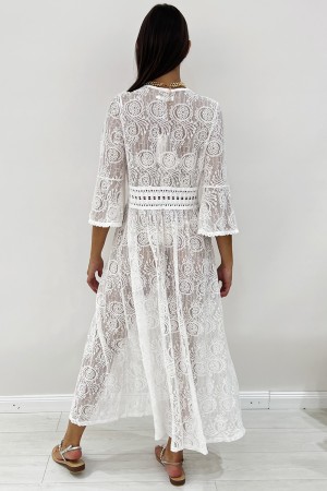 Dentelle perforée de Cardigan Long Manille avec cardigan frontal Cardigan Long Manille Dentelle perforée avec dentelle frontale 