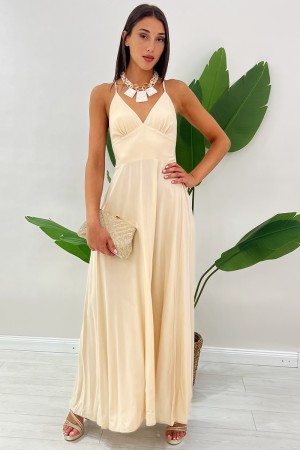 GRETA Long V-neck dress and neck lace Long GRETA dress with V-neck and neck lace Long GRETA dress with s ...