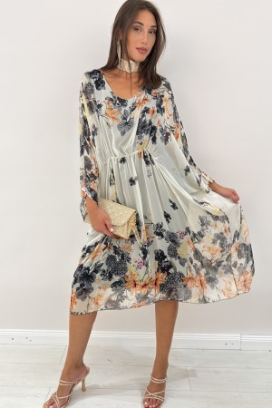 Abito Lungo Miss in seta con fantasia botanica  Abito Lungo Miss in seta con fantasia botanica  Abito Lungo Miss in seta con ...