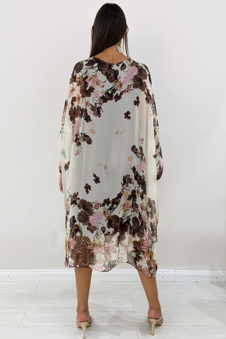 Robe longue de la soie de Miss avec Botany Fantasy Long Miss Silk Robe avec fantaisie botanique longue de la soie de robe avec .