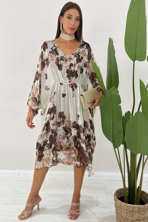 Abito Lungo Miss in seta con fantasia botanica  Abito Lungo Miss in seta con fantasia botanica  Abito Lungo Miss in seta con ...