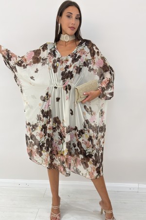 Abito Lungo Miss in seta con fantasia botanica  Abito Lungo Miss in seta con fantasia botanica  Abito Lungo Miss in seta con ...
