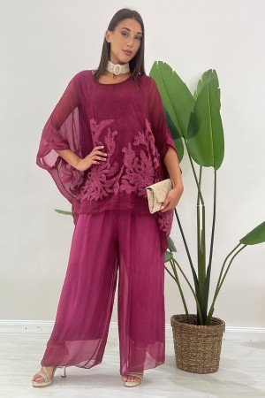 Jetzt koordiniert sechs Bluse und Hosen mit botanischen Einsätzen und koordinierten Pailletten Sechs Bluse und Hose mit botanisc