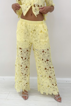 Coordinated Elen Shirt and Trousers with Lace Embroidery Crochet Perforated Coordinated Elen Shirt and Trousers With Embroidery 