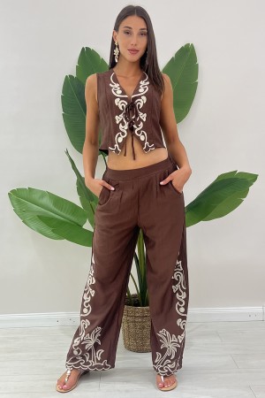 Koordinierte Cleo-Tanktop und Hose mit botanischer Stickerei