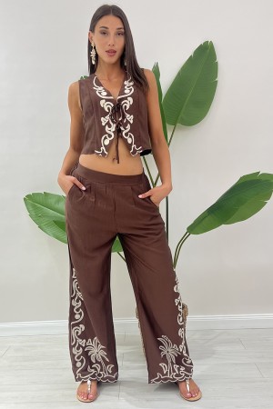 Coordinato Cleo canotta e pantalone con ricamo botanico Coordinato Cleo canotta e pantalone con ricamo botanico Coordinato Cl...