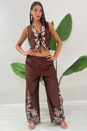 Coordinato Cleo canotta e pantalone con ricamo botanico Coordinato Cleo canotta e pantalone con ricamo botanico Coordinato Cl...