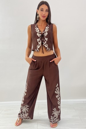 Coordinato Cleo canotta e pantalone con ricamo botanico Coordinato Cleo canotta e pantalone con ricamo botanico Coordinato Cl...
