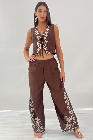 Coordinato Cleo canotta e pantalone con ricamo botanico Coordinato Cleo canotta e pantalone con ricamo botanico Coordinato Cl...