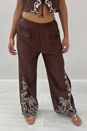 Coordinated Cleo Tank Top and Trousers with Botanical Embroidery