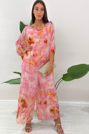 Koordinierte Dorè-Bluse und Hose mit abstrakter Blumenmuster koordiniert Dorè-Bluse und Hose mit Blumen-Fantasie-AST ...
