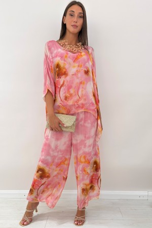 Coordinated Dorè Blouse and Trousers with abstract floral pattern Coordinated Dorè Blouse and trousers with floral fantasy Ast .