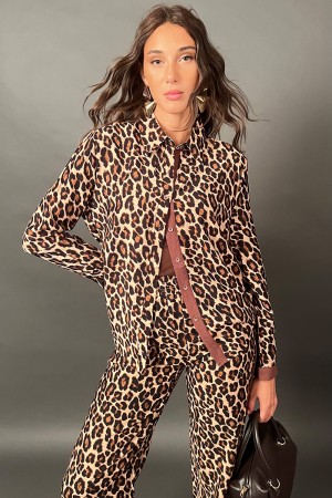 Leopard Fantasy Palm-Hemd mit kontrastierenden Kanten Palm Tree Fantasy-Hemd mit kontrastierenden Kanten Palmenhemd... 