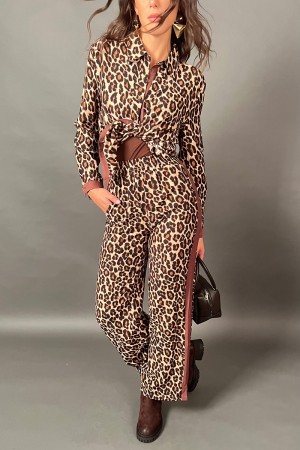 Pantalone Gersy leopardato con strisce laterali Pantalone Gersy leopardato con strisce laterali Pantalone Gersy leopardato co...