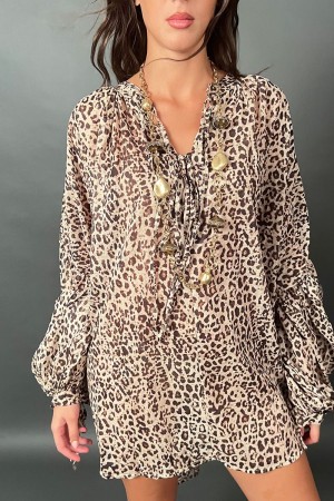 Blusa Ginetta fantasia animalier con laccetto sul collo  Blusa Ginetta fantasia animalier con laccetto sul collo  Blusa Ginet...