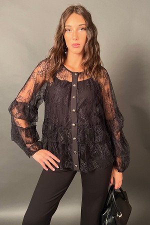 Blouse magique en dentelle avec ton de tonalité de ton, chemisier magique en dentelle avec ton de ton sur ton sur ton, chemisier