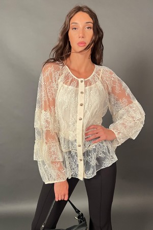 Magische Spitzenbluse mit Ton unter Ton Ton Magische Bluse in Spitze mit Ton unter Ton auf Ton Magie Bluse in der... 