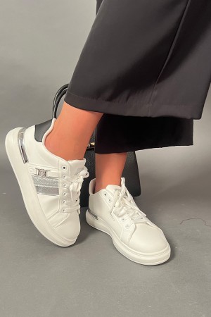 Sneakers Ellen court bianche con suola rialzata e dettagli glitter Sneakers Ellen court bianche con suola rialzata e dettagli...