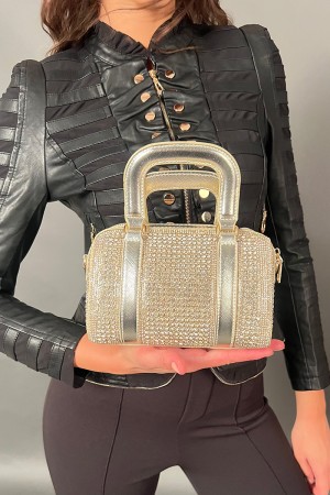 Borsa Glitter a bauletto con strass e due manici  Borsa Glitter a bauletto con strass e due manici  Borsa Glitter a bauletto ...