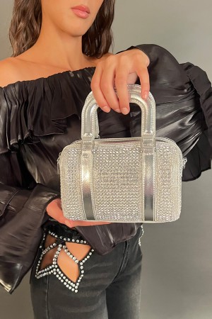 Borsa Glitter a bauletto con strass e due manici  Borsa Glitter a bauletto con strass e due manici  Borsa Glitter a bauletto ...