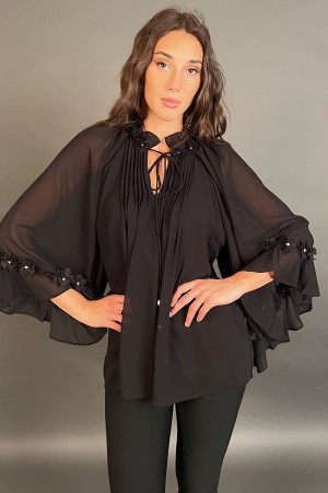 Blusa de angus con velo y inserciones 3D en la blusa floral con hormiguera con velo y inserciones 3D en la blusa floral Blusa AN