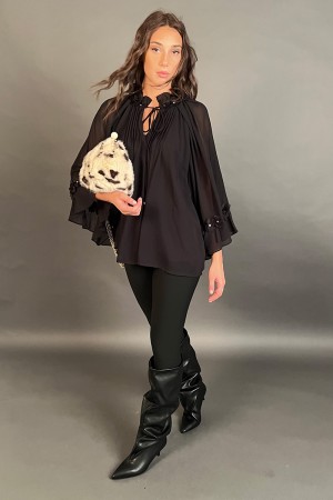 Angy-Bluse mit Schleier- und 3D-Einsätzen in der Bluse-Bluse-Bluse mit Schleier und 3D-Einsätzen in der Bluse von Blumenstoff-Bl